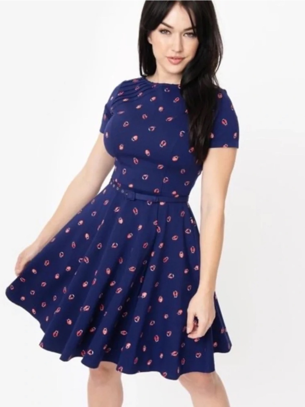 Unique Vintage Stephanie Navy Ladybug Short Sleeve Fit & Flare Dress Size XL/14